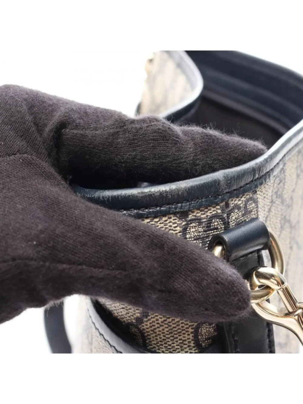 Gucci Shoulder Bag GG Supreme Beige Navy Canvas Leather